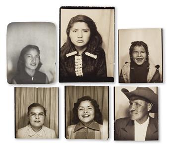 (NATIVE CULTURE) A group of 42 photo booth portraits, some of Navajo individuals, including about 15 of the same subject, Erma Mae Bits